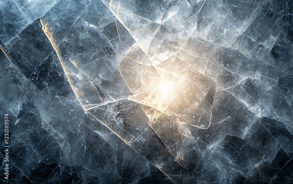 Poster Abstract ice texture with light shining through cracks.