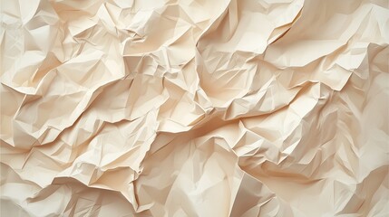 Obraz premium A textured close-up of crumpled beige paper, showcasing its intricate folds and creases, ideal for backgrounds or artistic projects.