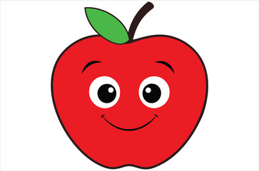 Red apple character on pile of books, apple cartoon, apple vector