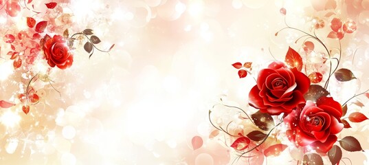 Red Rose Garland. Elegant Floral Arrangement With Red Roses, Vines, and Glittering Bokeh Background.