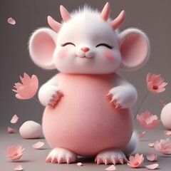 Adorable Pink Furry Creature with Flowers: A Sweet 3D Render