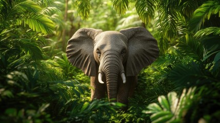 Elephant in Lush Green Forest