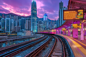 Obraz premium City train station sunset skyline