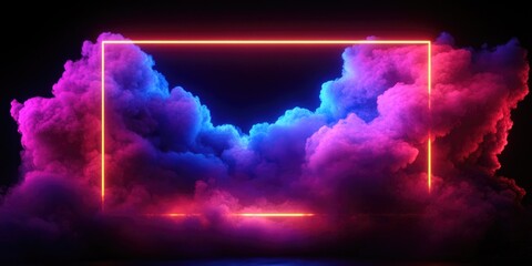 Obraz premium Neon Frame in Cloudy Sky