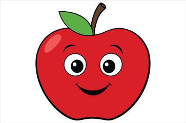 Red apple character on pile of books, apple cartoon, apple vector