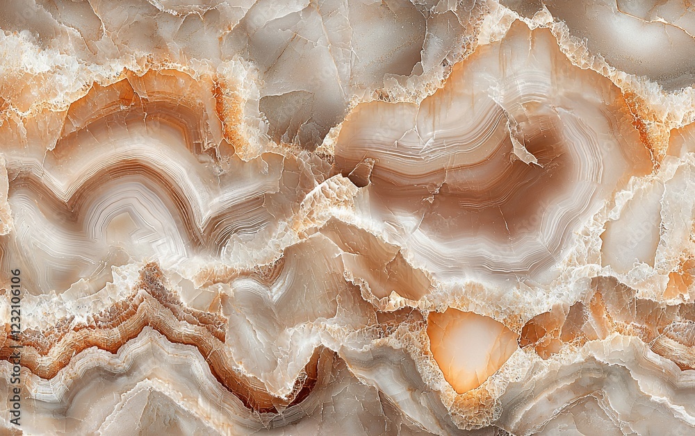 Aufkleber close-up of beige and orange onyx stone texture with swirling patterns and rough edges.