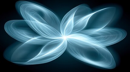 Abstract glowing blue and white light particle flower design on a dark background. Intricate and detailed digital art. Soft, ethereal, and luminous
