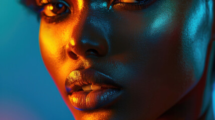 beauty portrait with natural light, vivid contrast, creative lighting, detailed textures, professional retouching, captivating focus