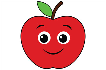 Red apple character on pile of books, apple cartoon, apple vector