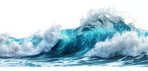 Majestic ocean wave crashing against white background.