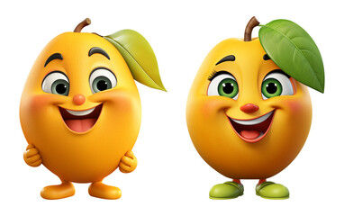 Fototapeta premium Happy Cartoon Mango Characters with Leaves