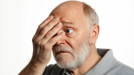 Obraz premium Concerned Elderly Man with a Hand on His Forehead