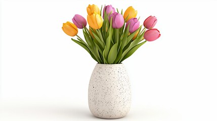 Vibrant Tulip Bouquet in Speckled Vase A Cheerful Spring Arrangement