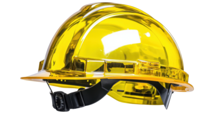 Yellow safety helmet isolated on transparent background, ensuring workplace protection