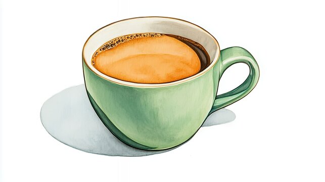 Warm Coffee in a Green Cup Watercolor Painting