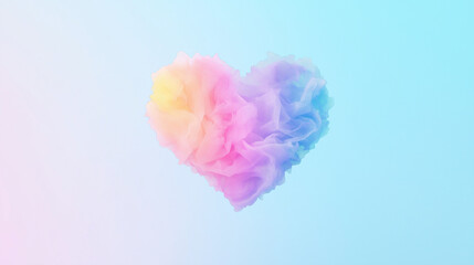 Dreamy Pastel Heart: A soft, ethereal heart-shaped cloud painted in a spectrum of pastel hues against a gentle blue and pink gradient background. This abstract image evokes feelings of love, hope.