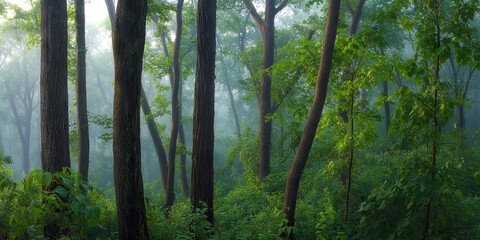 Fototapeta premium Deciduous Forest in Morning Mist