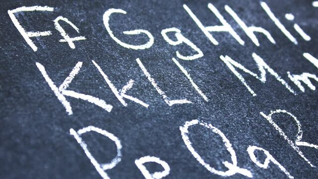 Letters of the English alphabet on the board written in chalk. English alphabet, animation.