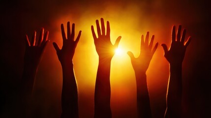 Silhouetted Hands Reaching for the Sun: A Symbol of Hope and Unity