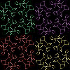 India stitch Kasuti embroidery abstract artwork seamless geometric pattern printed background fabric wallpaper hand drawn line colorful black ethnic

