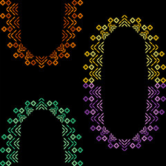 India stitch Kasuti embroidery abstract artwork seamless geometric pattern printed background fabric wallpaper hand drawn line colorful black ethnic

