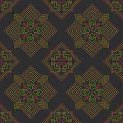 India stitch Kasuti embroidery abstract artwork seamless geometric pattern printed background fabric wallpaper hand drawn line colorful black ethnic

