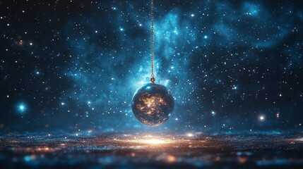 Cosmic Orb Necklace Floating Over a Starry Night Background