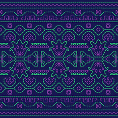 india stitch Kasuti embroidery ethnic abstract artwork seamless geometric pattern printed background fabric wallpaper hand drawn line
