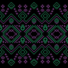 india stitch Kasuti embroidery ethnic abstract artwork seamless geometric pattern printed background fabric wallpaper hand drawn line
