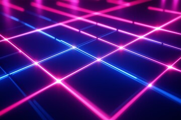 Futuristic background featuring glowing blue and purple neon lines with a digital grid.