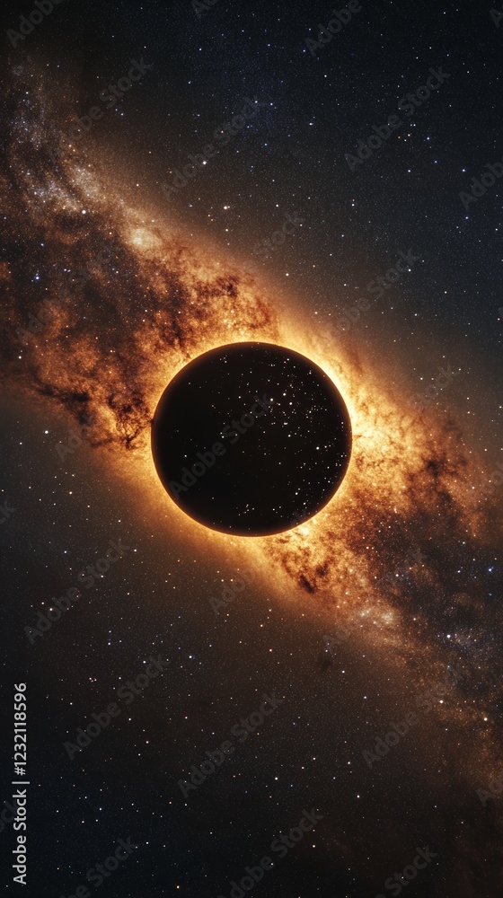 Wall mural dark planet eclipsing bright nebula in deep space