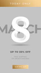 International Womens Day holiday banner. 8 march logo concept. 8 number design for flyer, postcard, poster or stories. 