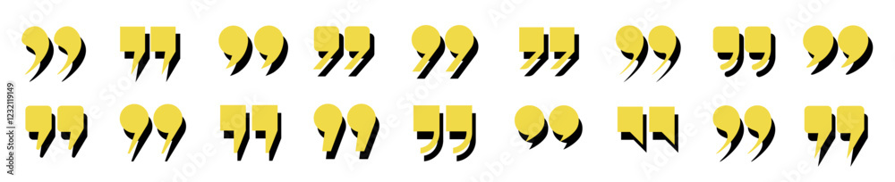 Fototapete a set of quotation marks in yellow and black on a light background. quoting signs in the title, squa