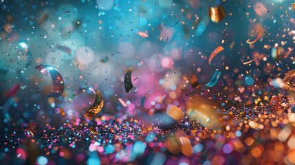 Champagne and confetti visualized with a futuristic and innovative presentation, highly detailed