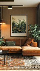 Modern psychologist's office with earth toned interior design and cozy ambiance