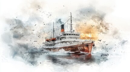 Majestic Vintage Ship Sailing Through a Serene Watery Landscape