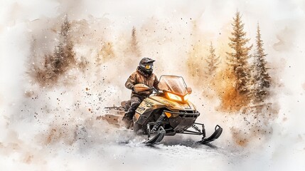 Adventurous Snowmobile Rider in Winter Wonderland Landscape