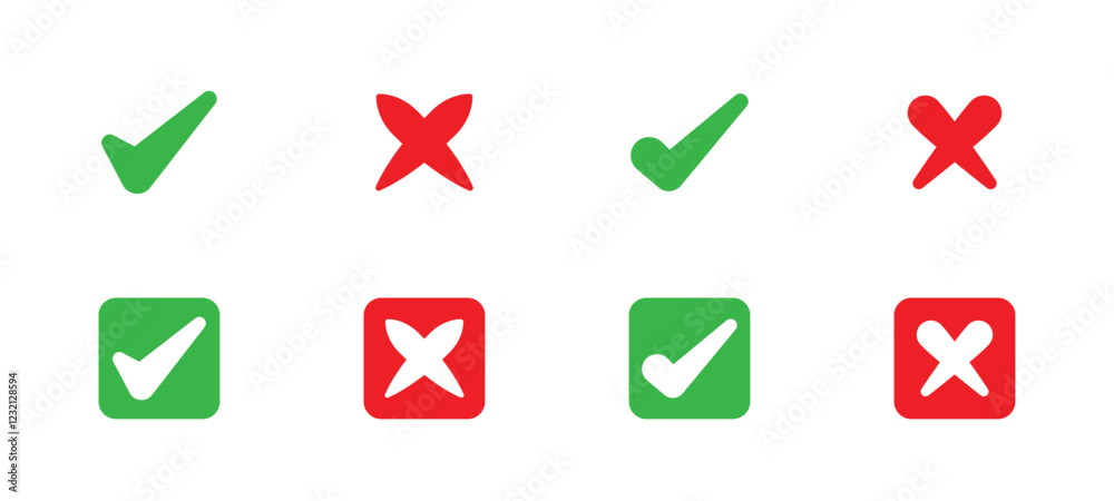 Poster check mark icon set. check box icon with right and wrong buttons. ggreen tick and red cross vector i