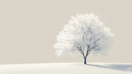 Snowy tree winter landscape, serene background, nature scene, winter card