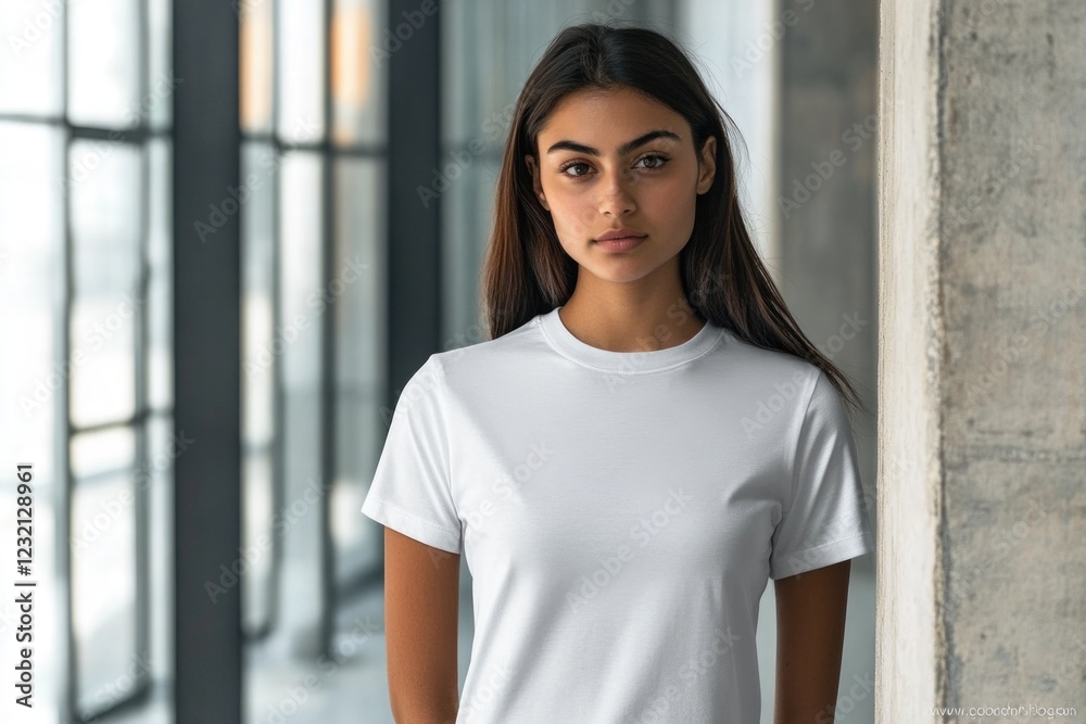 Poster Woman standing near wall