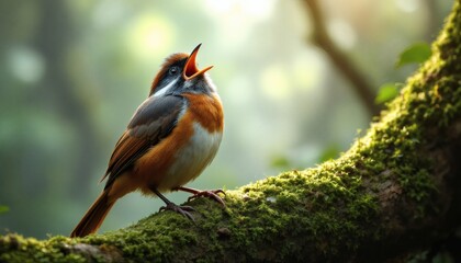 A Singing Bird in a Lush Forest