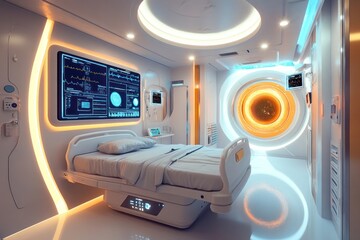 Futuristic Hospital Room: Advanced Medical Technology and Serenity