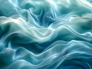 Obraz premium Aqua Silk Drape: A mesmerizing image showcasing the fluid elegance of teal and turquoise silk fabric, its soft ripples and gentle folds creating a sense of calm and serenity.