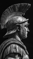 Majestic roman soldier statue wearing plumed helmet and armor
