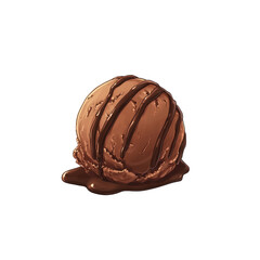 Delicious Chocolate Ice Cream Scoop with Drizzle on White Background