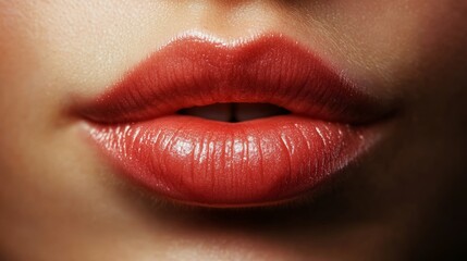 Fototapeta premium Close-up of beautiful female lips with red lipstick showing perfect lip makeup