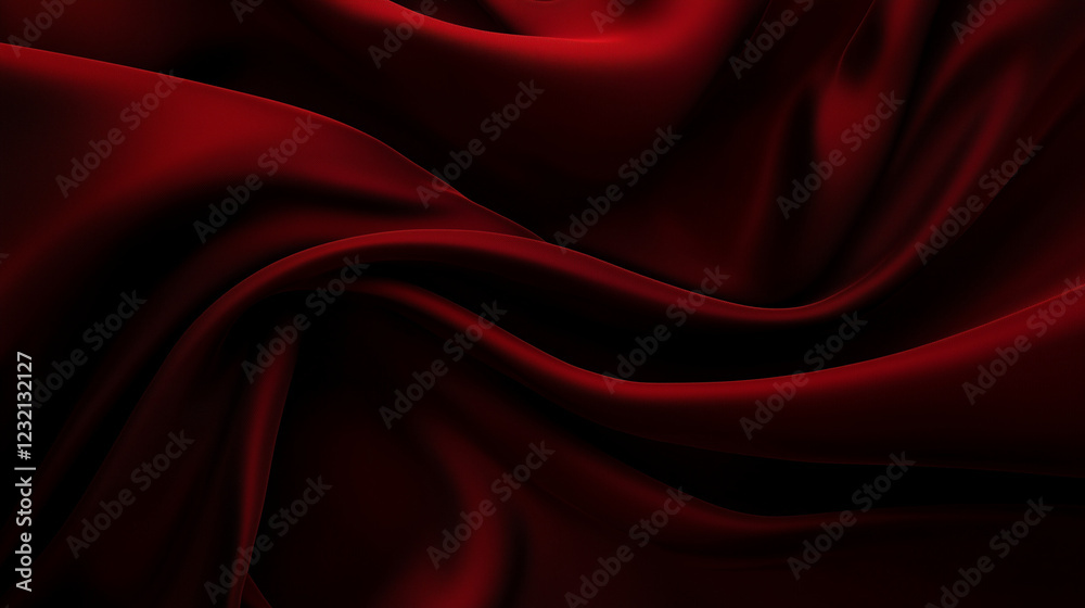 Poster Luxurious deep red fabric with flowing folds and velvety texture, creating an elegant and opulent visual effect. The rich color and soft waves enhance the sense of depth and movement, emphasizing the 
