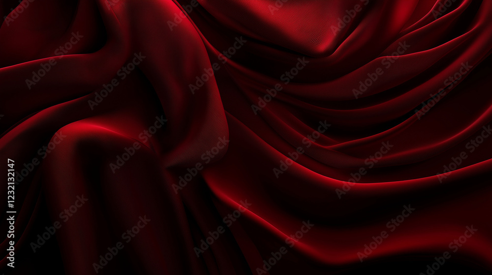 Poster Luxurious deep red fabric with flowing folds and velvety texture, creating an elegant and opulent visual effect. The rich color and soft waves enhance the sense of depth and movement, emphasizing the 