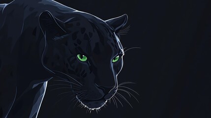 Black panther portrait, jungle night, green eyes, digital art, wildlife