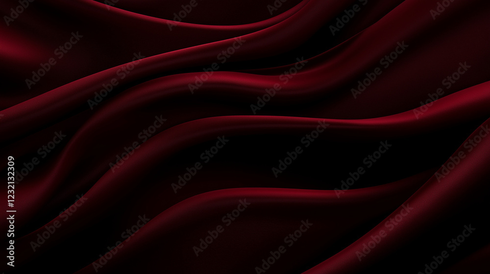 Poster Luxurious deep red fabric with flowing folds and velvety texture, creating an elegant and opulent visual effect. The rich color and soft waves enhance the sense of depth and movement, emphasizing the 